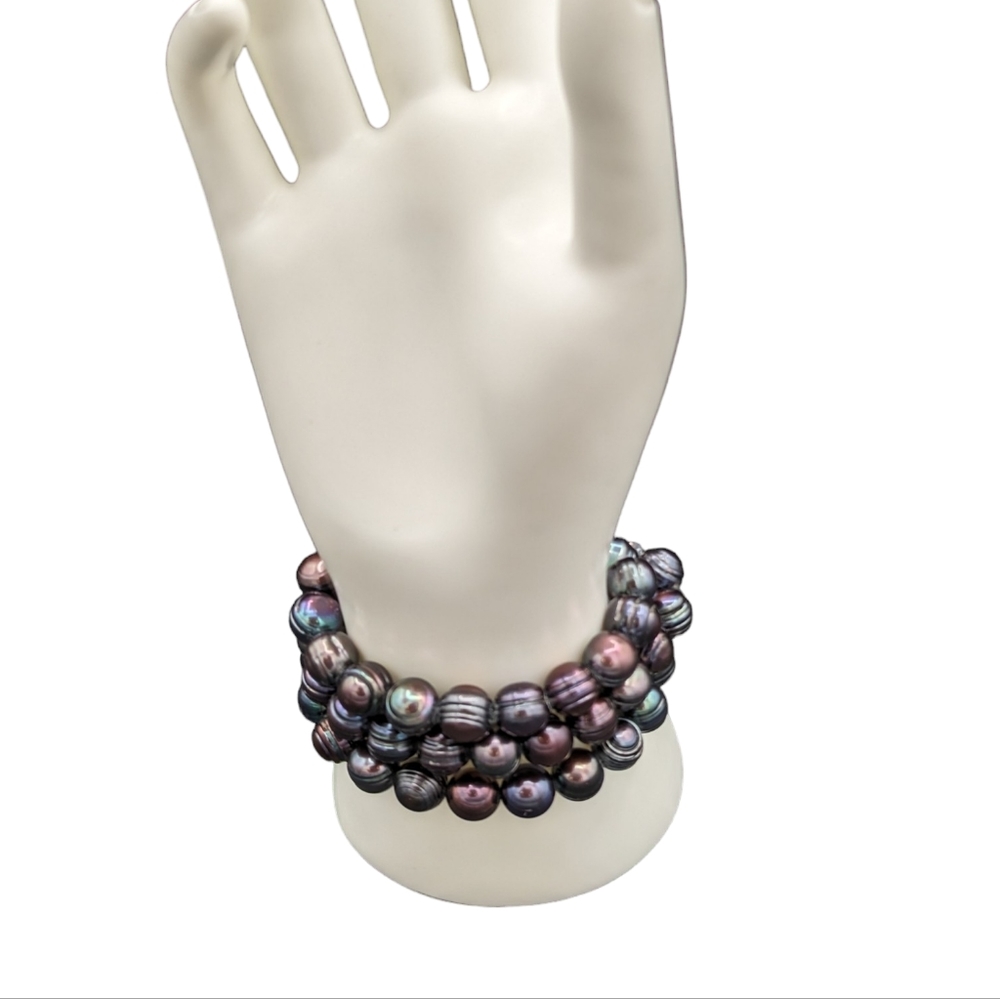 Iridescent Metallic Balls Bracelet, Retro Sterling Silver Bracelet, Art Deco